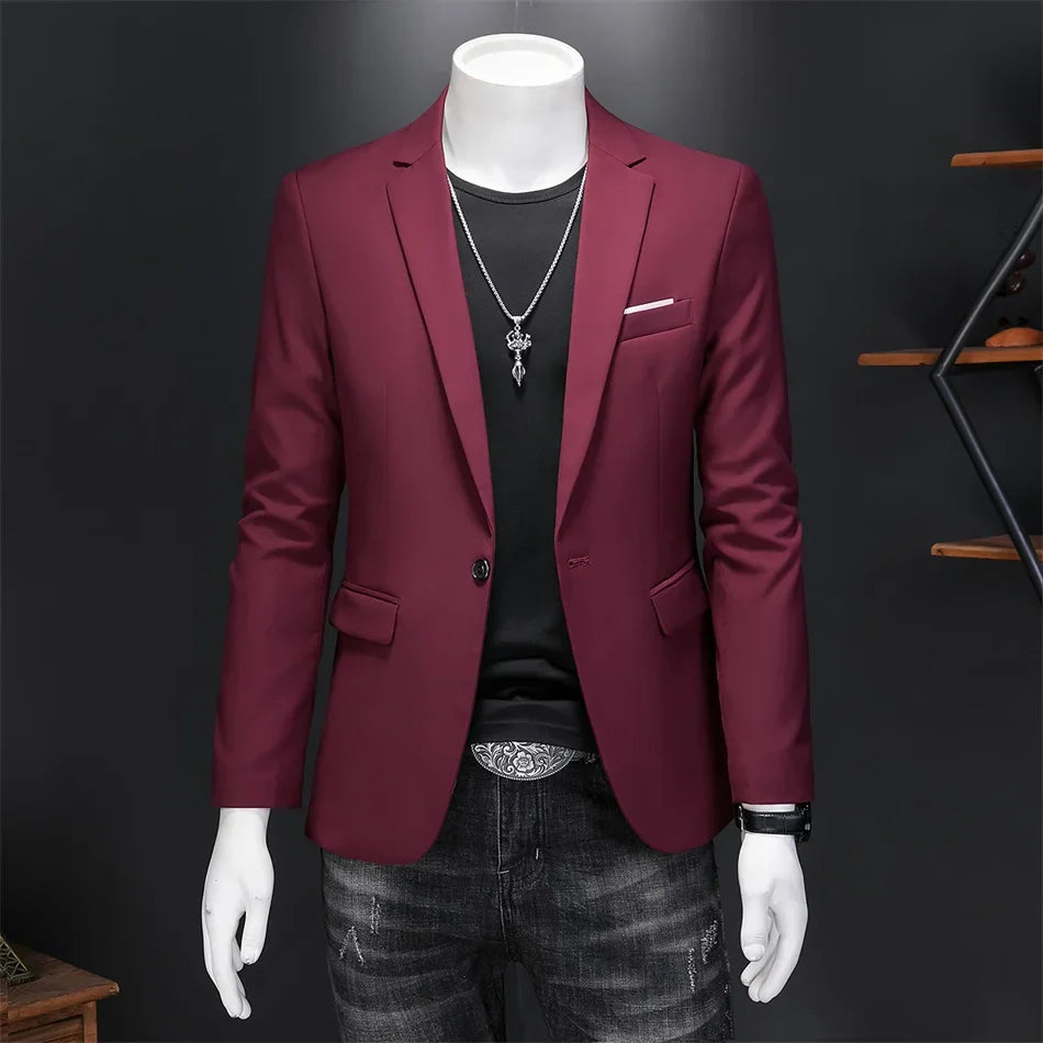 Men's Slim Fit Single-Breasted Blazer for Business Casual and Wedding Occasions