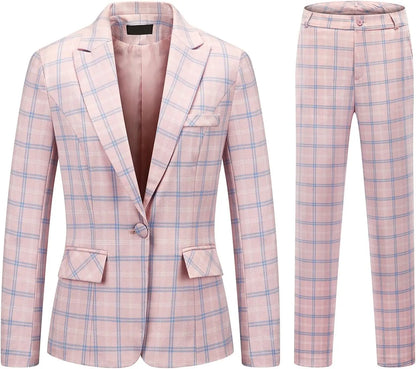 Plaid Women Suits Office Sets 2023 Vintage Long Sleeve Single Button Silm Blazers Chic High Waist Casual Pants Suits