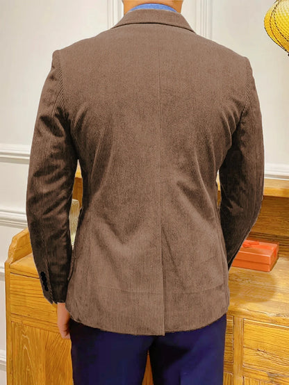 Casual Corduroy Men's Blazer Two Buttons Notch Lapel Suit Jacket for Wedding Business Office Suits Jacket Dinner One Coat Top