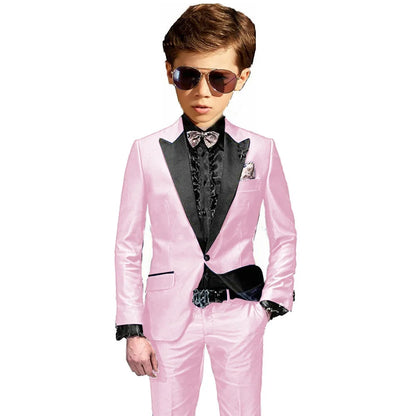 Burgundy Boys Slim Fit Tuxedo 2 Pieces Jacket Pants Formal Party Outfit One Button Peak Lapel Kids Suit Set Wedding Guest Wear