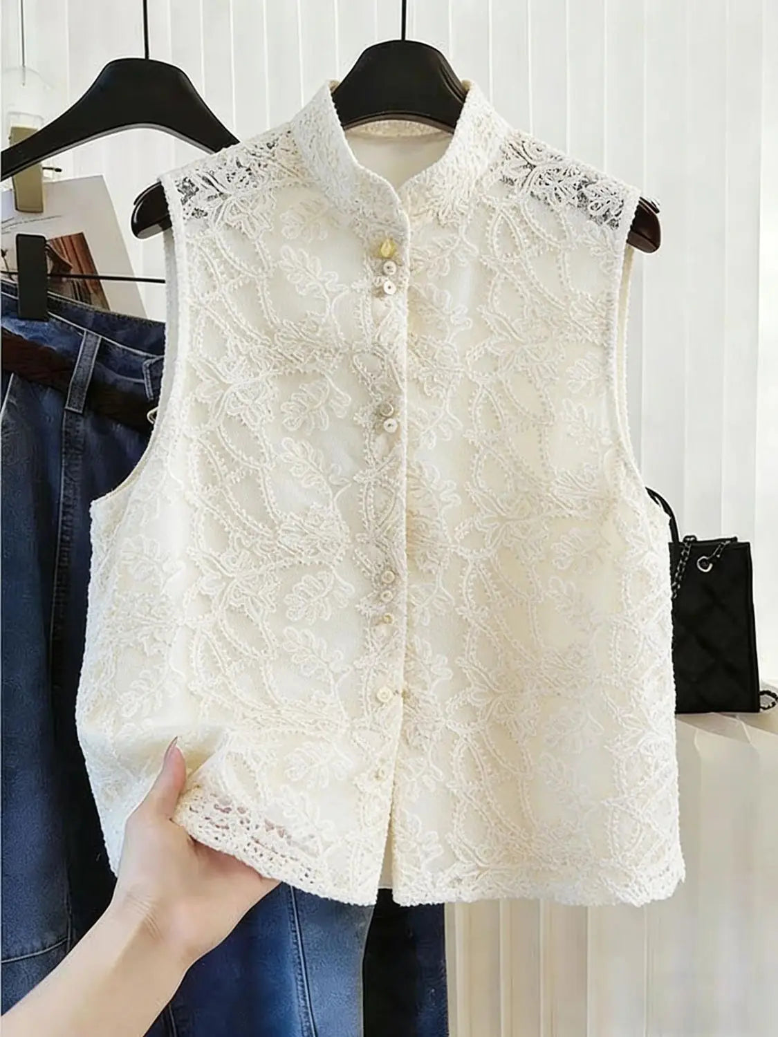 Women's New Chinese Lace Vest 2026 New Spring Summer  Stand Collar Sleeveless Jacket Ladies Vest Tops Waistcoat Outerwear