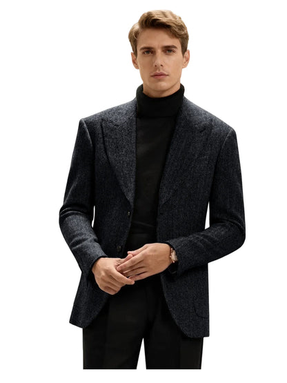 Classic Italian Men's Suit Jacket, Single Breasted, Autumn Winter Retro Warm Suit Men Herringbone Business Casual Men's Clothing