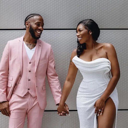 Pink Summer Linen Formal Wedding Elegant Men Suit Groom Tuxedo Prom Slim Fit Blazer Hombre High Quality Custom 3 Piece Set