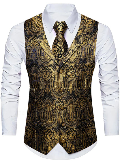 Men's Jacquard Paisley Vest with Bowtie – Formal Wedding & Tuxedo Waistcoat