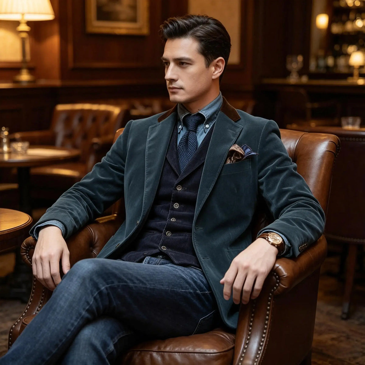Men Velvet Blazer Contrast Brown Lapel Single Breasted Flap Pockets Smart Casual Business Streetwear Formal Outerwear