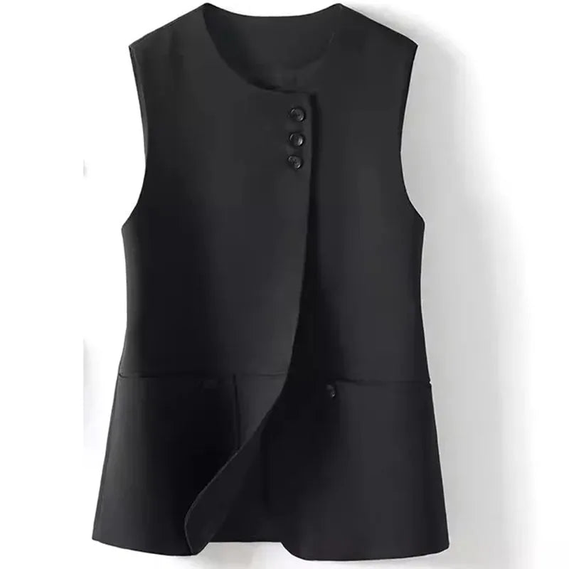 Ladies Casual Fashion Blazers Vest Coat Spring Autumn Female Cardigan Sleeveless Jacket Korean Women With Lining Suit Waistcoat