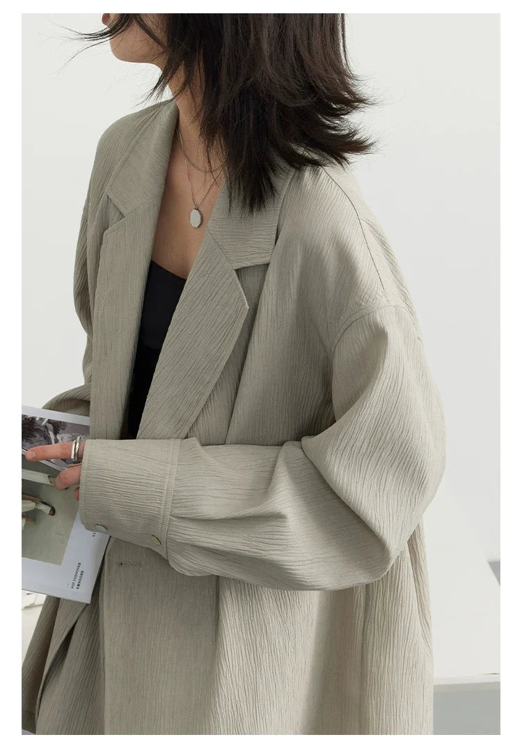 Women's Blazer Solid Casual Long Sleeve Jacket Texture Thin Suit Coat Shorts Office Lady Tops 2023 Summer New Fashion