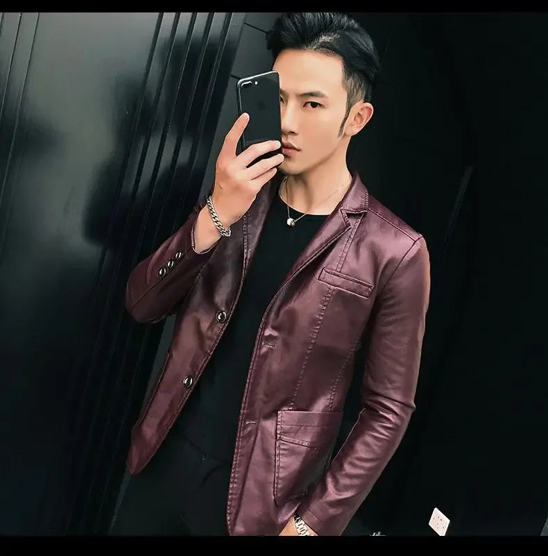Coat Korean Style Male Leather Blazer Single Breasted Spring Clothes Men's Suit Jackets Luxury Designer High Quality Simple New