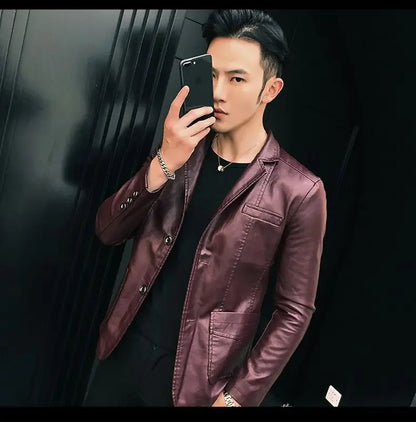 Coat Korean Style Male Leather Blazer Single Breasted Spring Clothes Men's Suit Jackets Luxury Designer High Quality Simple New