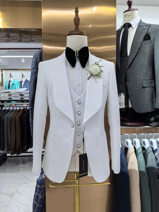Stylish Men's Formal Suit Set For Business Party Customized High Quality Single Breasted Suits 3 Pieces Wedding Groom Tuxedo