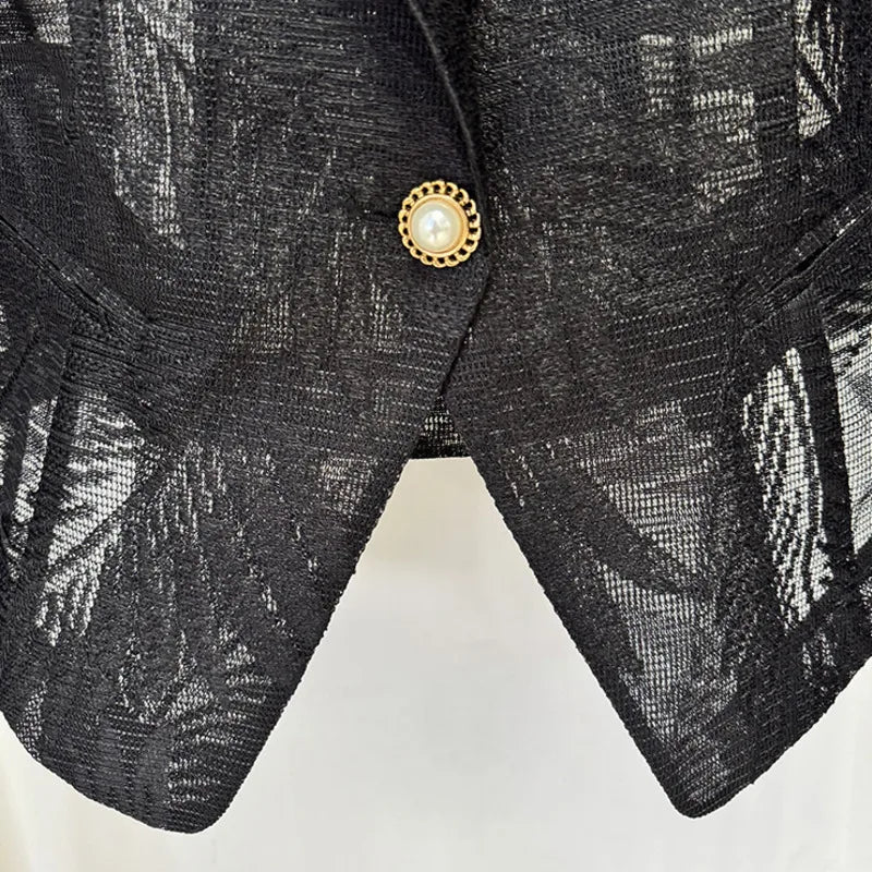 2026 Spring New Women Blazer Sheer Mesh Embroidery Waist Cinching Slim Fit Single Button Elegant Sexy Luxury Jacket HK18562