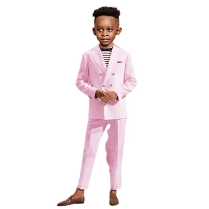 Double Breasted Kids Formal Suit Set 2 Pieces Jacket Pants Handsome Boys Solid Suits Wedding Guest Outfit Performance Tuxedo