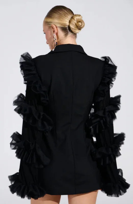 Spring Autumn New Women Blazer Double Breasted Ruffled Long Sleeve Patchwork Slim Fit Elegant Fashion Trendy Jacket HK13405