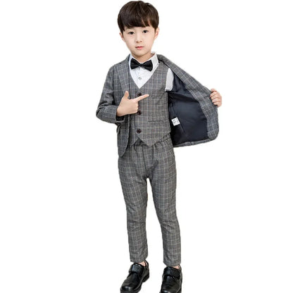 Flower Boys Purple 3Pieces/Set Jacket Vest Pants Wedding Tuxedo Suit Kids Formal Blazer Children Party Performance Dress Costume
