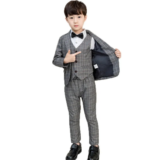 Flower Boys Purple 3Pieces/Set Jacket Vest Pants Wedding Tuxedo Suit Kids Formal Blazer Children Party Performance Dress Costume