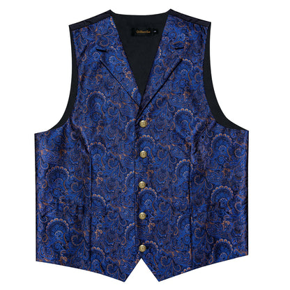 Men's Paisley Suit Vest – Single-Breasted Waistcoat with Tie, Handkerchief & Cufflinks for Weddings & Banquets