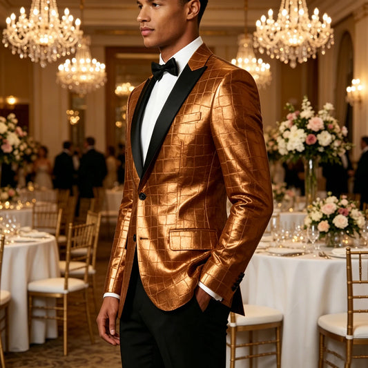 Luxury Men's Crocodile Tuxedo Blazer Faux Leather Slim Fit Black Satin Lapel Suit Jacket Casual Business Sport Coat for Wedding
