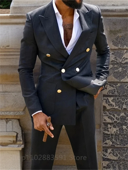 Costume Homme 2 pièces à Double Boutonnage et Revers Pointus pour Mariage, Coupe Slim, Smoking Formel de Marié Noir, Fait sur Mesure, Veste et Pantalon
