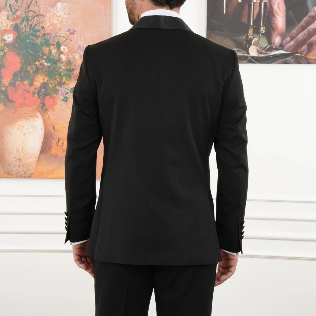 Men Suit Black 2 Pieces Double Breasted With Black Lapel For Wedding Birthday Banquet Party Business Work Office Jacket Pants