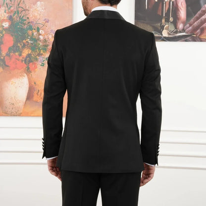 Men Suit Black 2 Pieces Double Breasted With Black Lapel For Wedding Birthday Banquet Party Business Work Office Jacket Pants