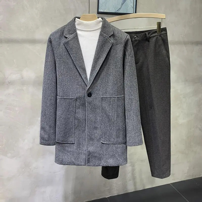 Elegant Single Breasted Coats Tweed Man Suits and Blazers Original Jacket for Men Spring Clothes Korean Style Casual Menswear