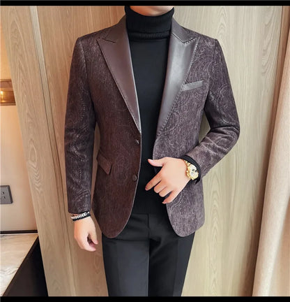 High-quality men's fashionable suit jackets, autumn and winter casual patchwork suits, new high-end patchwork suits