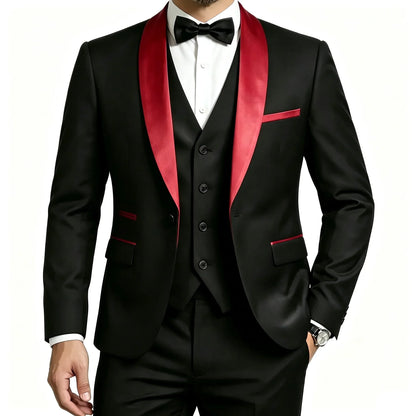 Men 3 Piece Tuxedo Suit Shawl Lapel Formal Wedding Groom Blazer Jacket Vest Pants Business Party Suit