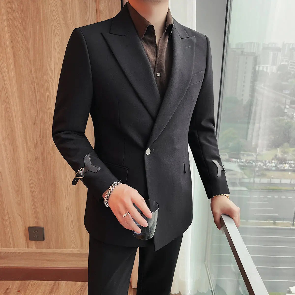 2026 Luxury Black Suit Jacket for Men PU Decorative Casual Social Men Blazers Banquet Party Wedding Formal Jackets Costume Homme