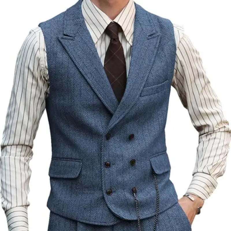 Men's Double Breasted Dress Vest Smart Casual Waistcoat for Business and Formal Occasions