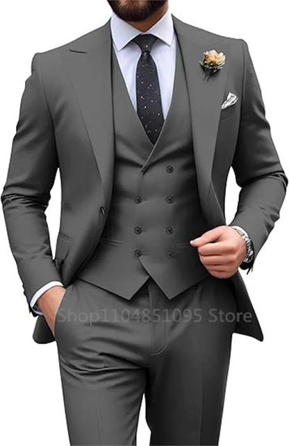 Costume de mariage beige 3 pièces pour homme, coupe slim, blazer, gilet et pantalon élégants, pour bal de promo ou cérémonie