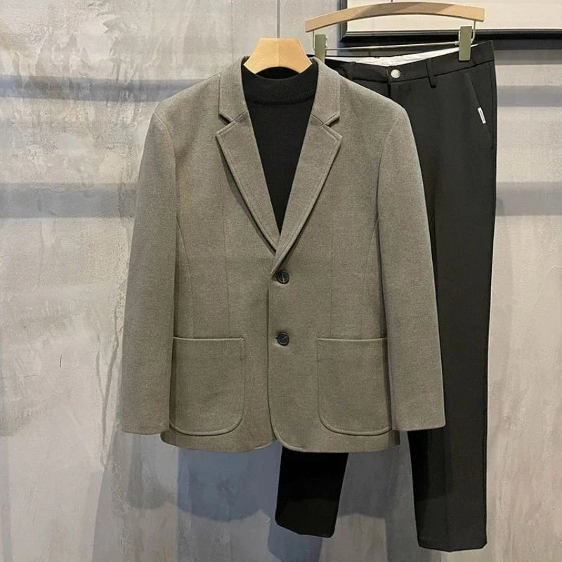 Elegant Single Breasted Coats Tweed Man Suits and Blazers Original Jacket for Men Spring Clothes Korean Style Casual Menswear