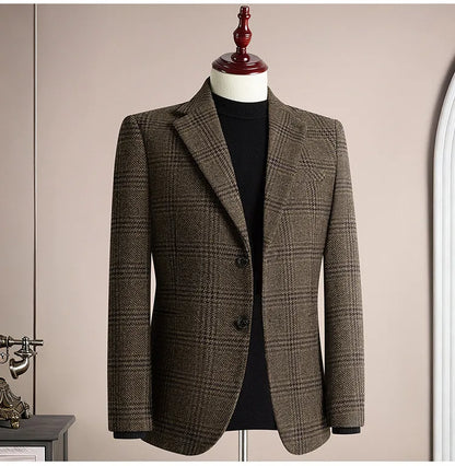 High Quality Retro Fashion 50% Woolen Men's Suit Jacket Autumn Winter Thicken Warm Business Slim Casual Wedding Coats Tailcoat