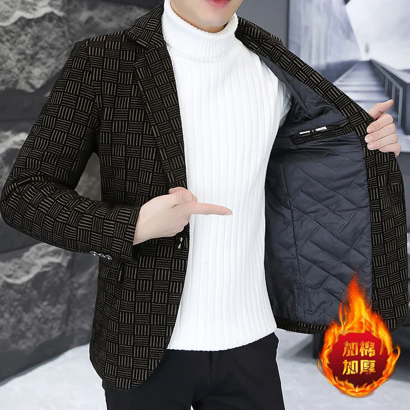 2026 Blazer Autumn and Winter Men's Fashion Outdoor Wedding Trend Slimming Business Casual Korean Version Thickened Warm Blazer