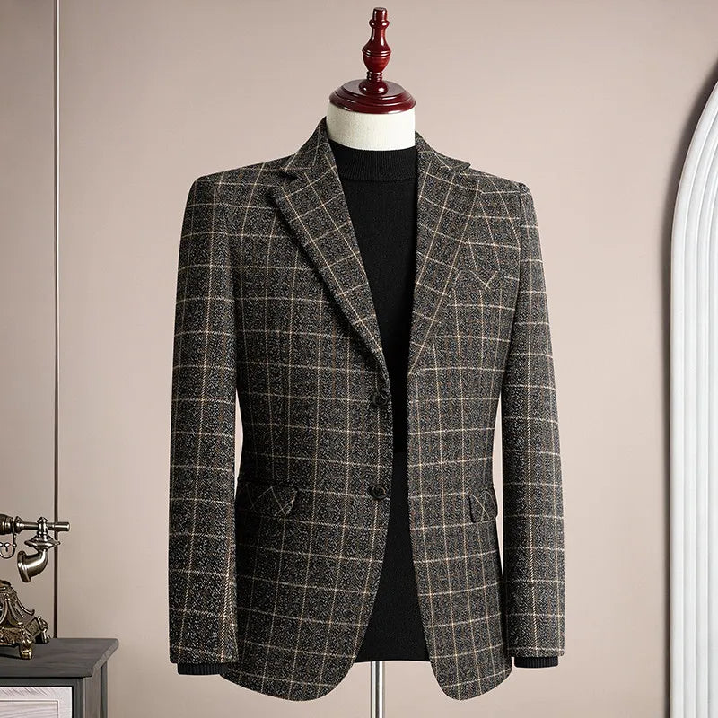 Men's Blazer Single Breasted Casual Business Jacket — Black & Coffee Brown