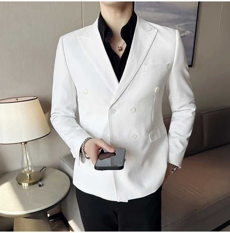 Autumn High-quality Double Breasted Slim Fit Suit Jacket Men Versatile Casual Business Blazer Wedding Social Banquet Formal Coat