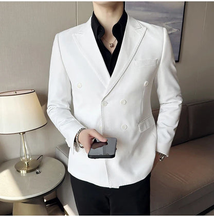 Autumn High-quality Double Breasted Slim Fit Suit Jacket Men Versatile Casual Business Blazer Wedding Social Banquet Formal Coat