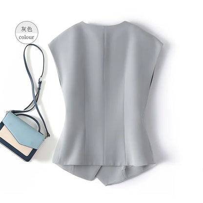 2026 Spring Autumn Short Vest Women Korean Slim Sleeveless Jacket Casual With lining Blazer Waistcoat Female Tops Chaleco Mujer