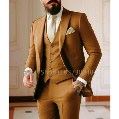 Men's Business Casual Slim-fit Solid Color Blazer Vest Pants Set Outdoor Trendy Wedding Host Formal Wear Terno De Caval