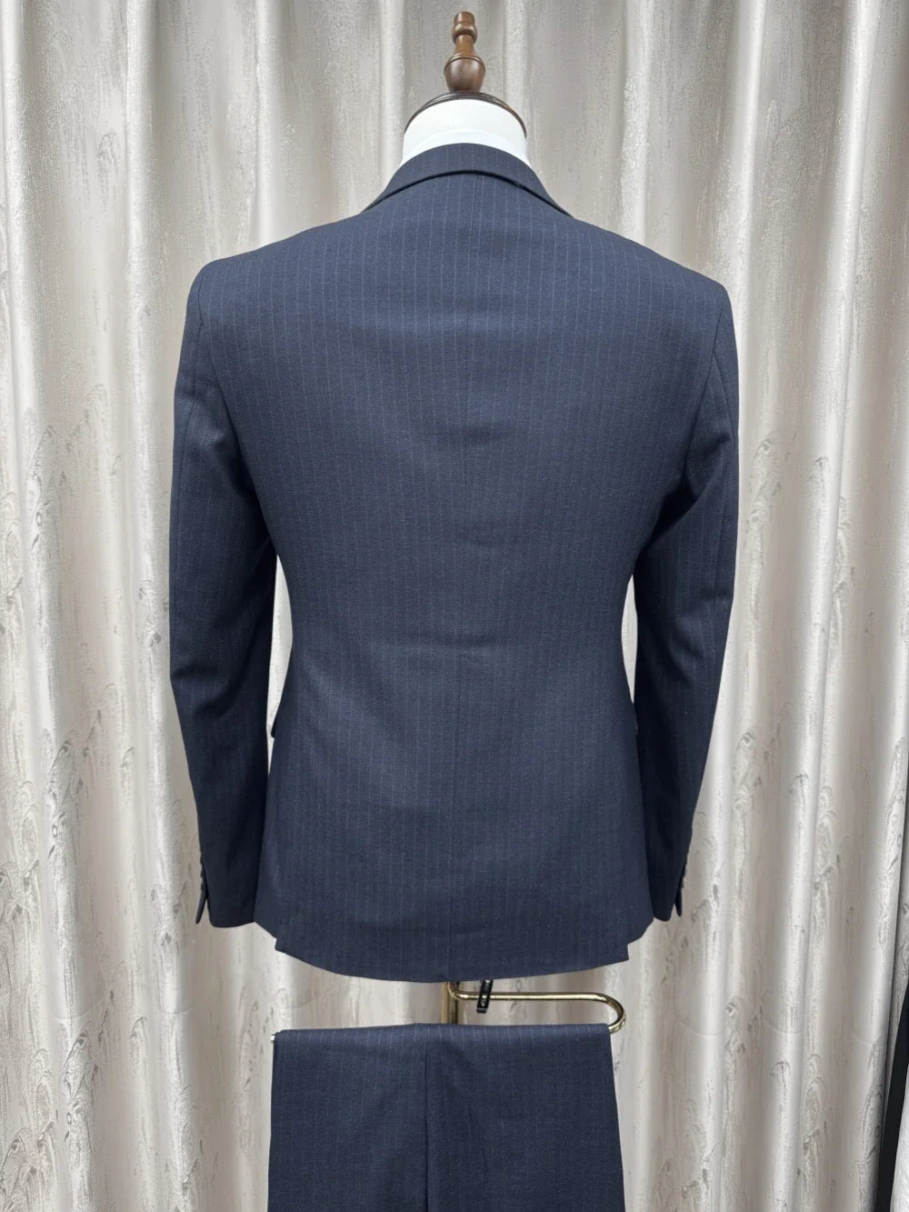 Formal Blue Men's Striped Suit Set 3 Pieces Office Outfit Classic Peak Lapel Long Sleeved Suits For Business Party Tuxedo S-3XL