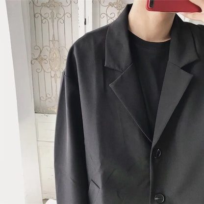 Men Spring Autumn Casual Blazer Set INS Korean Style Trendy Hong Kong Vibe Handsome Suit Jacket Outerwear