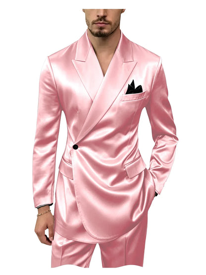 Men's Satin 2-Piece Slim Fit Suit for Wedding, Prom, and Formal Occasions