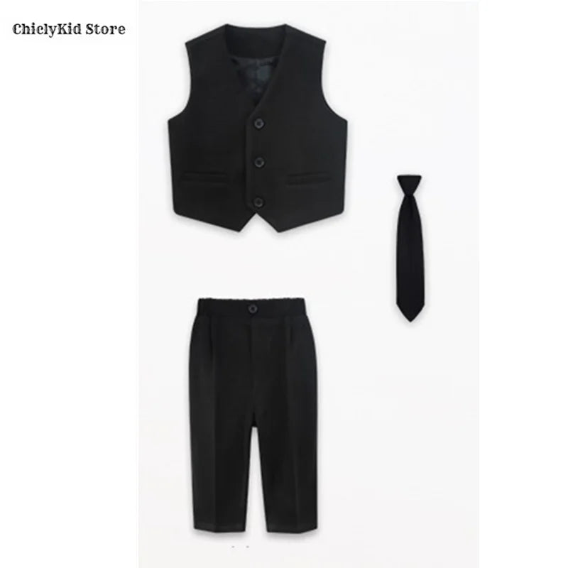 Boys British Double Breasted Blazer Jacket Pants Children Suit Waistcoat Wedding Clothes Sets Toddler Formal Dress Kids Tuxedos