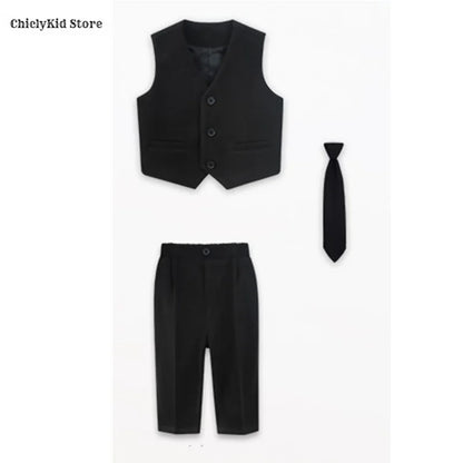 Boys British Double Breasted Blazer Jacket Pants Children Suit Waistcoat Wedding Clothes Sets Toddler Formal Dress Kids Tuxedos