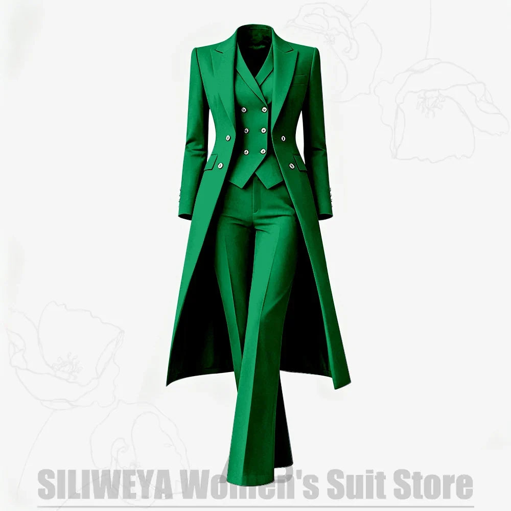 Women's Suit 3 Piece Double Breasted Long Coat Vest Pants Elegant Formal Business Wear Luxury Wedding Party Prom Outfit 2026