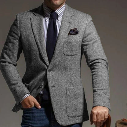 Men's Wool Blend Slim Fit Blazer Single-Breasted Lapel Jacket for Business and Formal Occasions