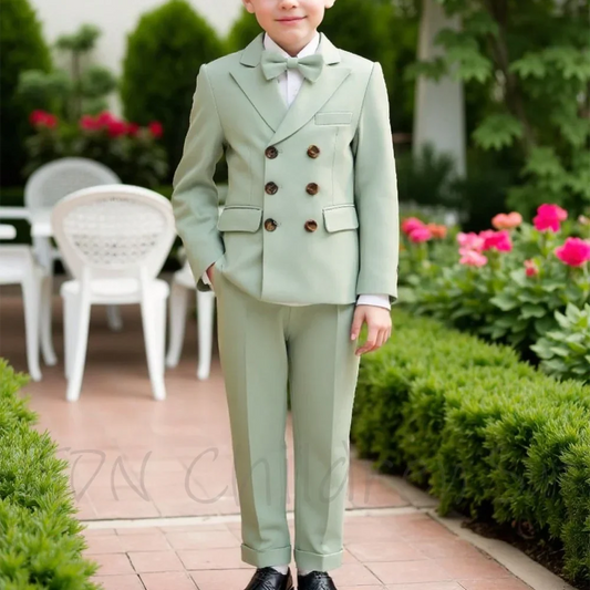 Children Boys Suit For Wedding Peaked Lapel Solid Color Double Breasted Formal Child Set 2 Pieces Formal Occasion Outfit