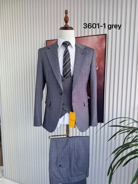High Quality Man Suit Set 3 Pieces Business Office Wear Notched Lapel Men's Tuxedo Host Costumes Long Sleeved Suits For Party