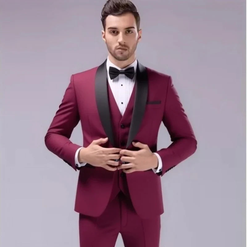 Costume 3 pièces de smoking multi-couleurs pour homme, revers châle noir, coupe ajustée, tenue formelle pour mariage, bal de promo et banquet