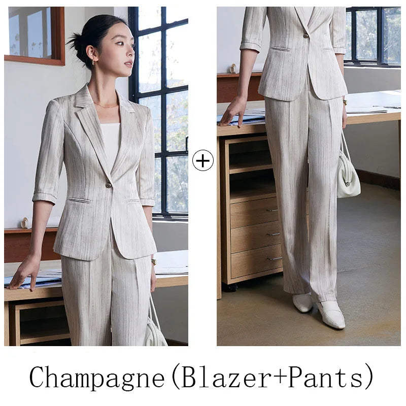 Elegant Women 2025 Spring Summer Professional Suit OL Business Interview Manager Commuting Work Wear Blazer And Pants Sets