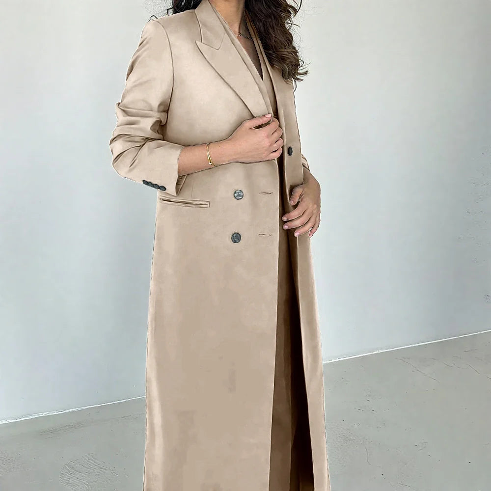 Gray Women Pants Sets 3 Piece Gorgeous Peak Lapel Double Breasted Solid Outfits Fashion Formal X-Long Suits (Blazer+Vest+Pants)